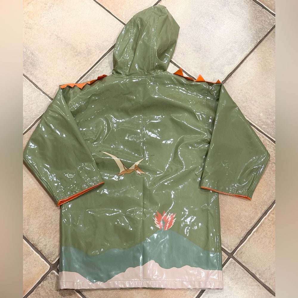 Kidorable Green Dinosaur Raincoat with Orange Spikes - Picture 4 of 9